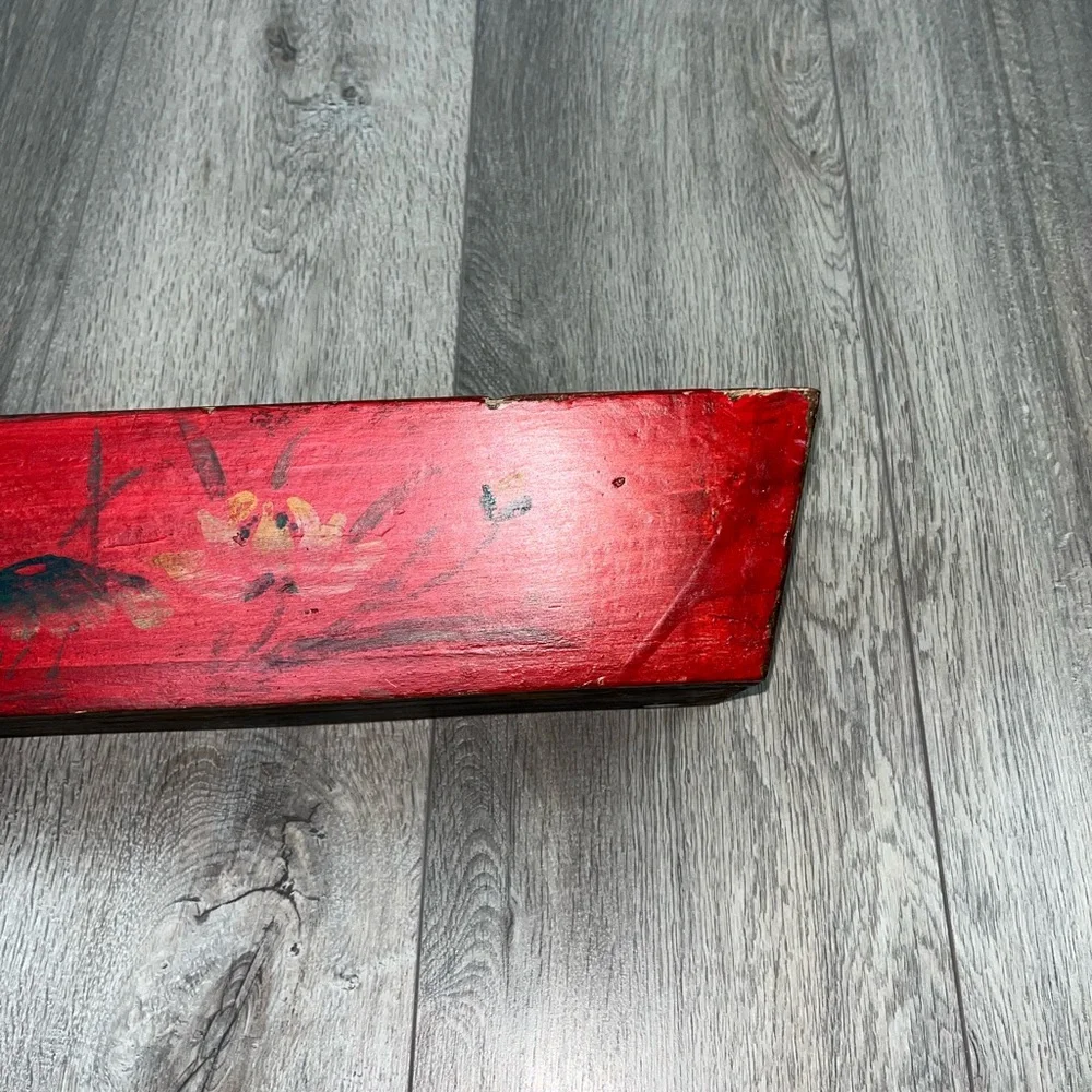 NWT Decorative Box Chinese Jewelry Box Decorative Red Floral Elongated Box - Picture 15 of 16